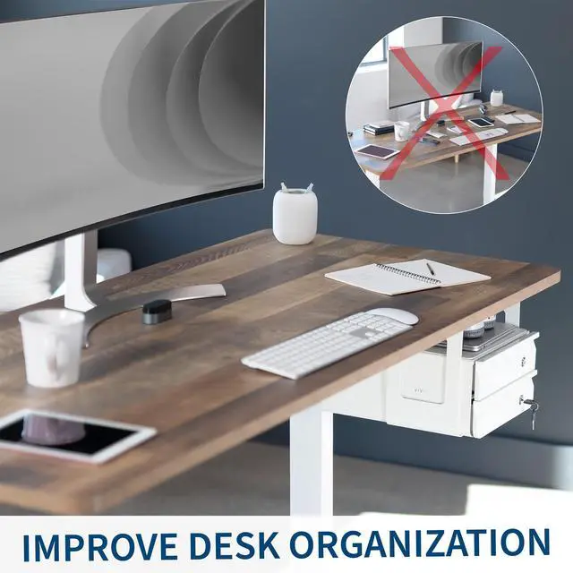 Alt view image 5 of 7 - VIVO White Under Desk Lockable Pull Out Storage Drawers, Workspace Organizer