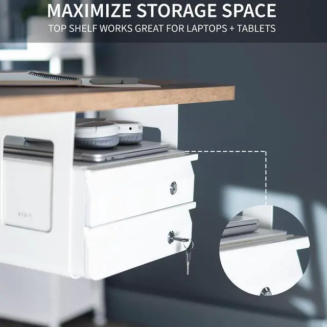 Alt view image 7 of 7 - VIVO White Under Desk Lockable Pull Out Storage Drawers, Workspace Organizer