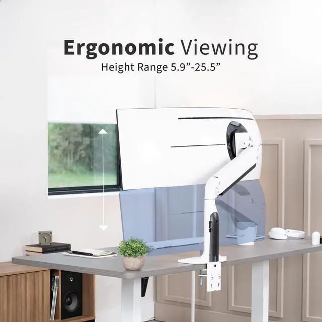 Alt view image 7 of 7 - Single White Ultra Wide Monitor Pneumatic Spring Desk Mount, Max VESA 200x100