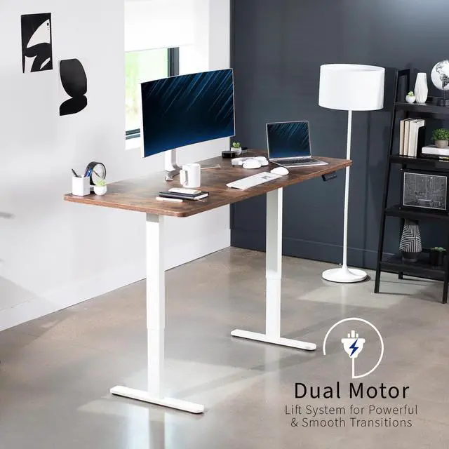 Alt view image 2 of 7 - VIVO Electric Dual Motor 71 x 30 Standing Desk, Vintage Brown Top, White Frame