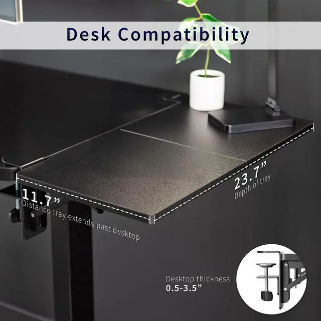 Alt view image 4 of 7 - VIVO White Clamp-on 24" x 12" Desk Extension, Accessory Platform, Keyboard Tray