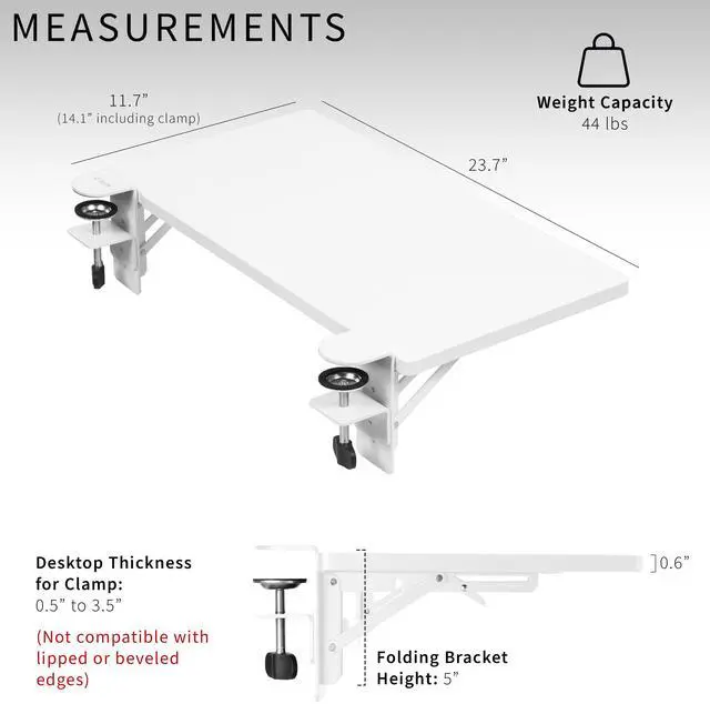 Alt view image 5 of 7 - VIVO White Clamp-on 24" x 12" Desk Extension, Accessory Platform, Keyboard Tray