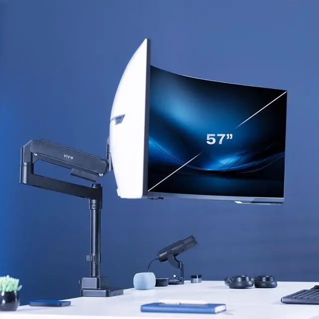 Alt view image 2 of 7 - VIVO Black Heavy Duty Pneumatic Single Ultrawide Computer Monitor Arm Desk Mount