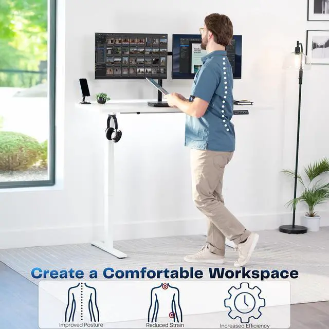 Alt view image 3 of 7 - VIVO Electric 60 x 24 Stand Up Desk | White Table Top, White Frame