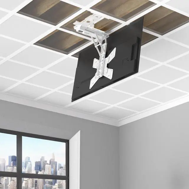 Alt view image 3 of 7 - VIVO White Electric Motorized Flip Down Drop Ceiling TV Mount, 23" to 55" Screen