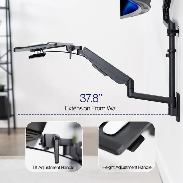 Alt view image 7 of 7 - VIVO Pneumatic Ultrawide Monitor Wall Mount + Keyboard Tray, Up to 49" Screens