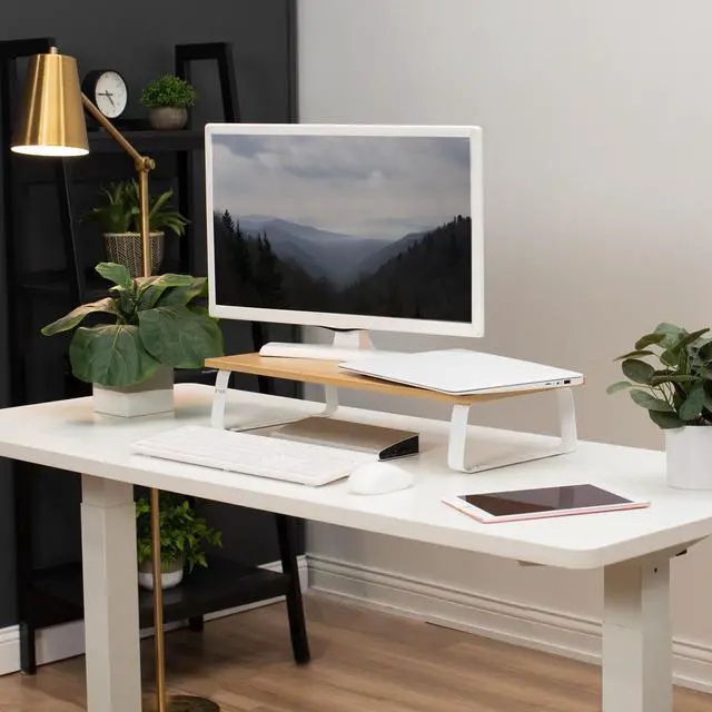 Alt view image 4 of 7 - VIVO 24" Desktop Stand Organizer, TV Monitor Riser, Light Wood Top, White Legs