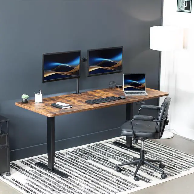 Alt view image 3 of 7 - VIVO Electric 71x30 Stand Up Desk, Rustic Vintage Brown Table Top, Black Frame
