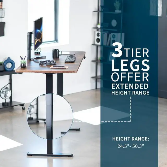 Alt view image 4 of 7 - VIVO Electric 71x30 Stand Up Desk, Rustic Vintage Brown Table Top, Black Frame