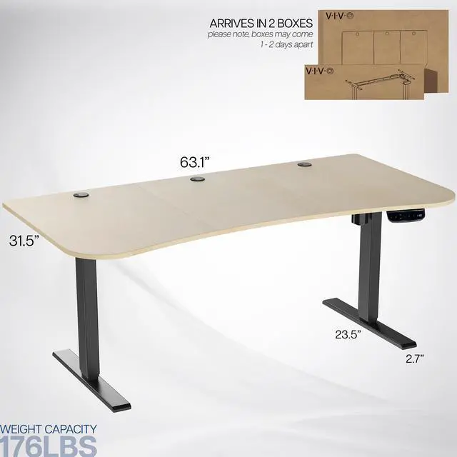 Alt view image 3 of 7 - VIVO Electric 63" x 32" Stand Up Desk, Light Wood Table Top, Black Frame