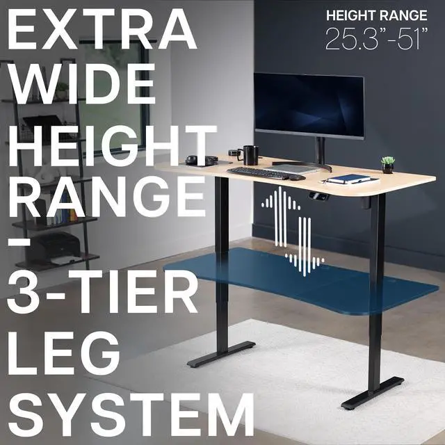 Alt view image 4 of 7 - VIVO Electric 63" x 32" Stand Up Desk, Light Wood Table Top, Black Frame