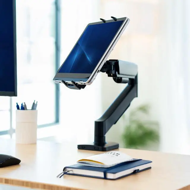 Alt view image 2 of 7 - Single Mechanical Arm Desk Mount for Tablets, 2-in-1 Laptops, Portable Monitors