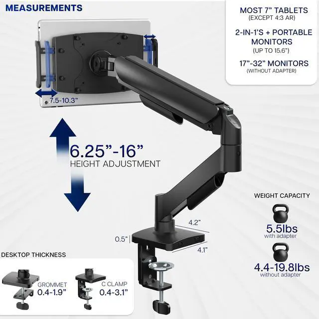 Alt view image 3 of 7 - Single Mechanical Arm Desk Mount for Tablets, 2-in-1 Laptops, Portable Monitors