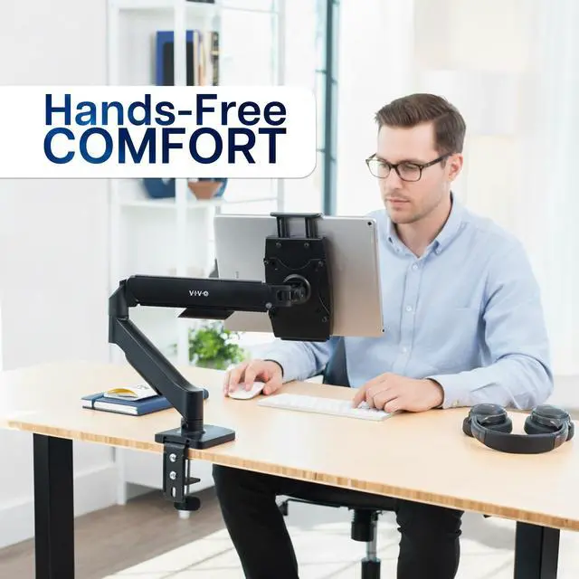 Alt view image 4 of 7 - Single Mechanical Arm Desk Mount for Tablets, 2-in-1 Laptops, Portable Monitors