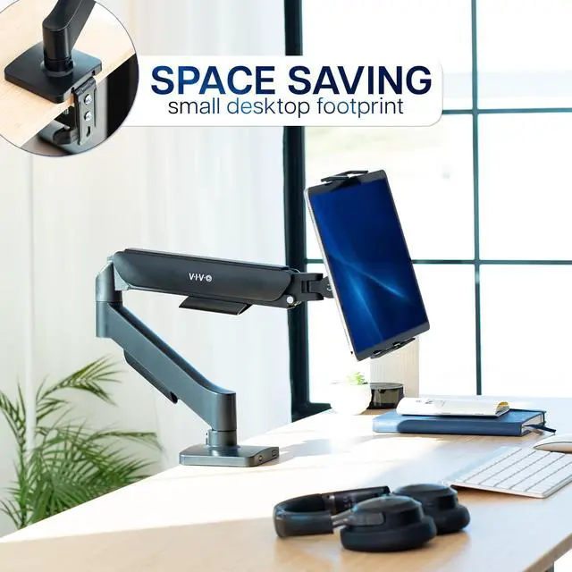 Alt view image 7 of 7 - Single Mechanical Arm Desk Mount for Tablets, 2-in-1 Laptops, Portable Monitors