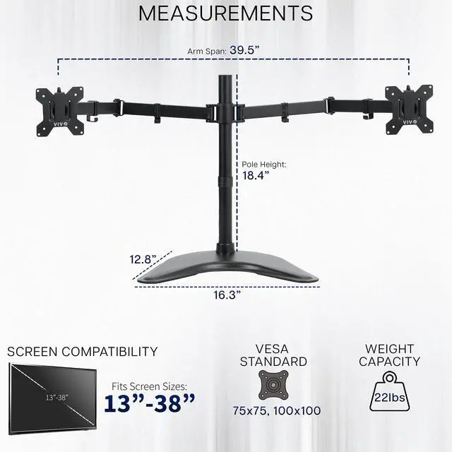 Alt view image 4 of 7 - VIVO Freestanding Dual Monitor Desk Stand For Ultrawide Computer Screens to 38"