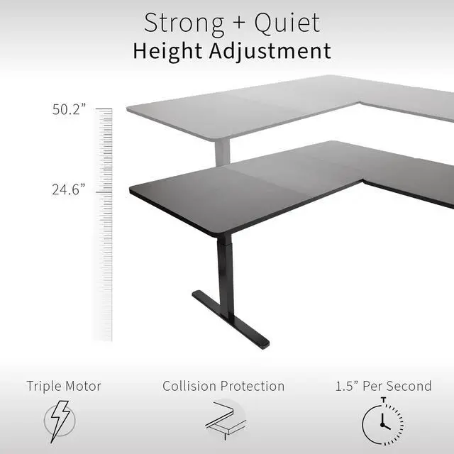 Alt view image 4 of 7 - VIVO Electric 77" x 71" Corner Desk, Dark Walnut Table Tops, White Frame