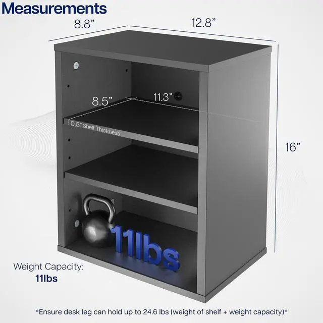 Alt view image 3 of 7 - VIVO Black Clamp-on Desk Leg Shelving Unit, Multi-Level Storage Shelves