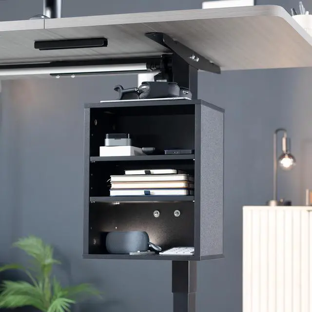 Alt view image 2 of 7 - VIVO Black Clamp-on Desk Leg Shelving Unit, Multi-Level Storage Shelves