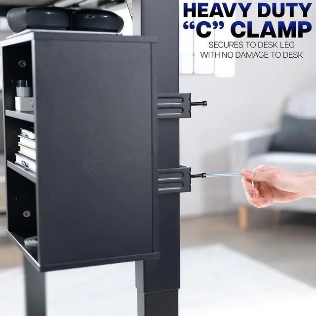 Alt view image 4 of 7 - VIVO Black Clamp-on Desk Leg Shelving Unit, Multi-Level Storage Shelves