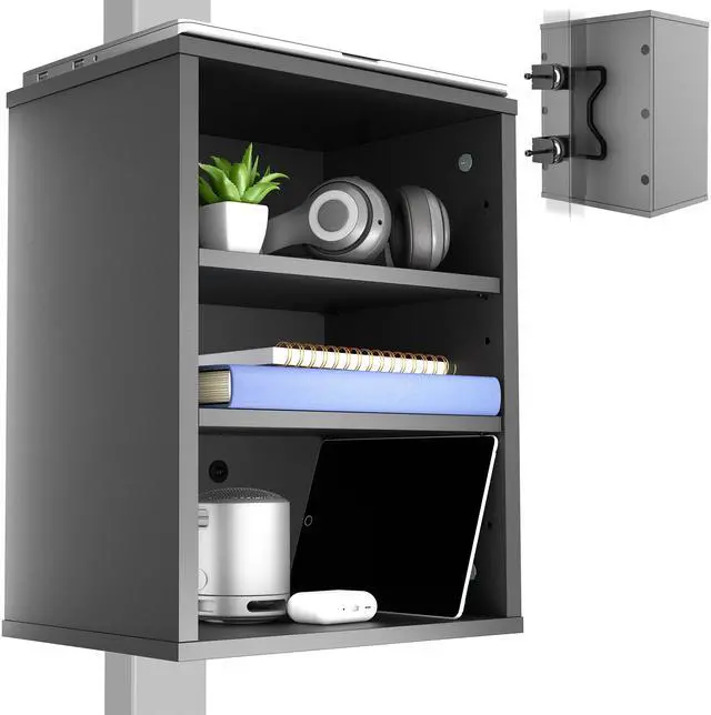 Main image of VIVO Black Clamp-on Desk Leg Shelving Unit, Multi-Level Storage Shelves