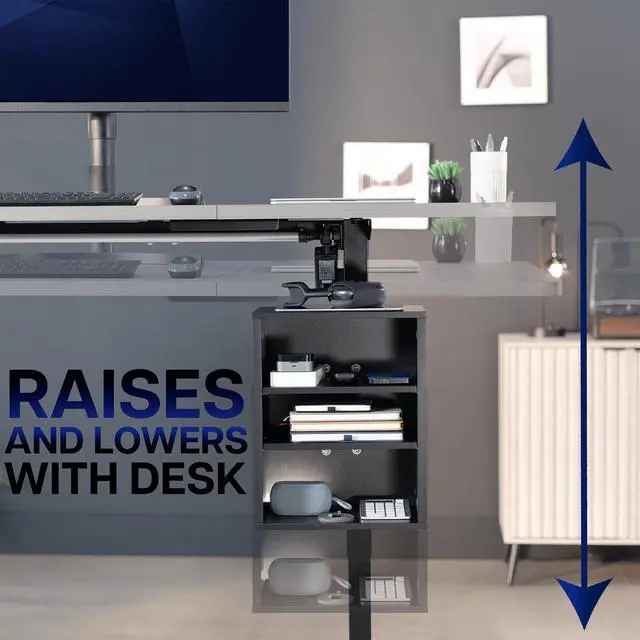 Alt view image 7 of 7 - VIVO Black Clamp-on Desk Leg Shelving Unit, Multi-Level Storage Shelves