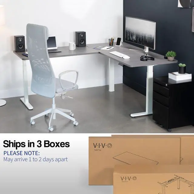 Alt view image 3 of 7 - VIVO Electric 77" x 71" Corner Desk, Dark Gray Table Tops, White Frame