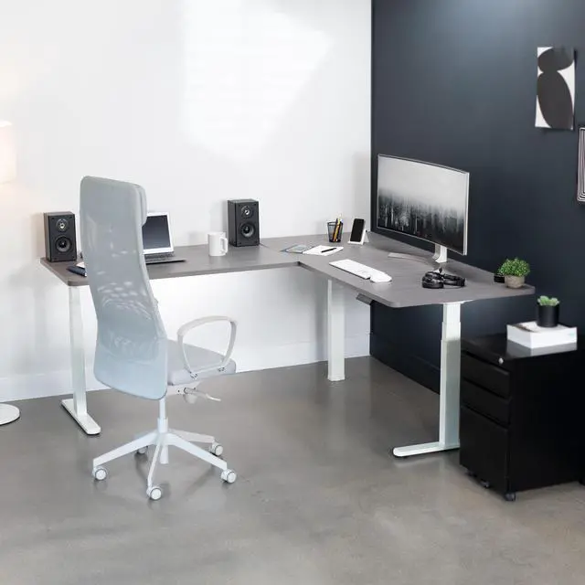 Alt view image 7 of 7 - VIVO Electric 77" x 71" Corner Desk, Dark Gray Table Tops, White Frame