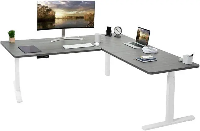 Main image of VIVO Electric 77" x 71" Corner Desk, Dark Gray Table Tops, White Frame