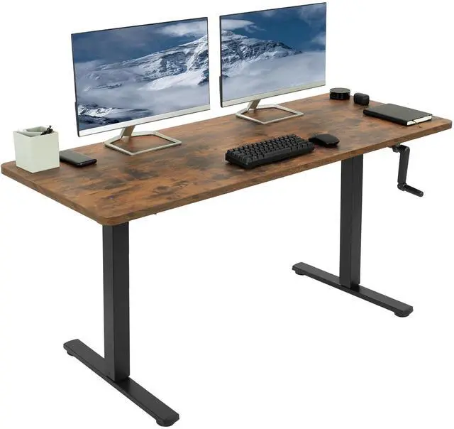 Main image of VIVO Manual 60 x 24 Stand Up Desk, Rustic Vintage Brown Table Top, Black Frame