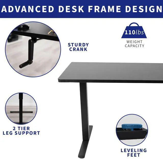 Alt view image 4 of 7 - VIVO Manual 60 x 24 Stand Up Desk, Rustic Vintage Brown Table Top, Black Frame