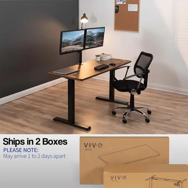 Alt view image 5 of 7 - VIVO Manual 60 x 24 Stand Up Desk, Rustic Vintage Brown Table Top, Black Frame