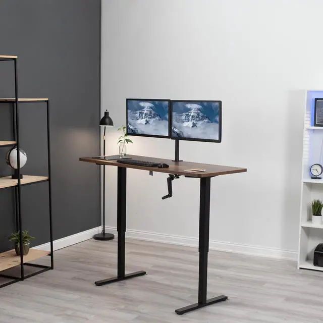 Alt view image 2 of 7 - VIVO Manual 60 x 24 Stand Up Desk, Rustic Vintage Brown Table Top, Black Frame