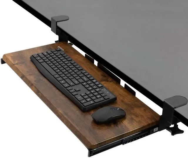 Main image of VIVO Rustic Vintage Brown Clamp-on Keyboard and Mouse Under Desk Slider Tray