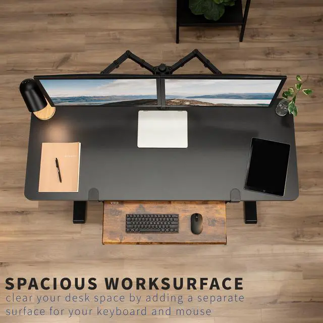 Alt view image 2 of 7 - VIVO Rustic Vintage Brown Clamp-on Keyboard and Mouse Under Desk Slider Tray