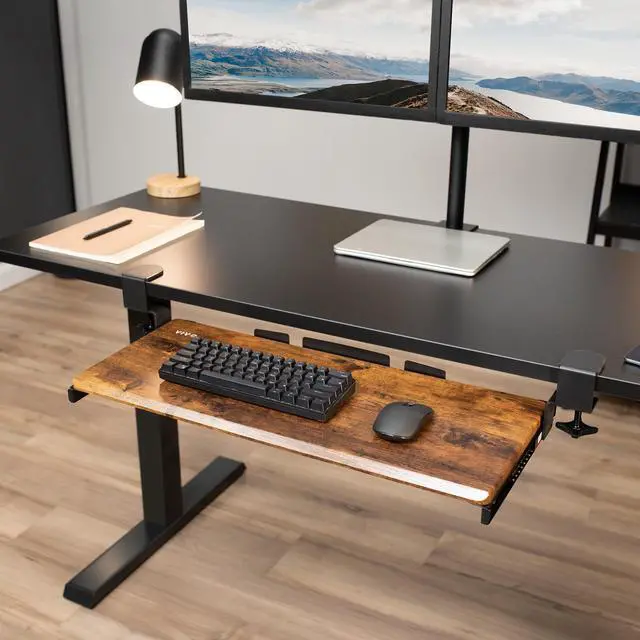 Alt view image 5 of 7 - VIVO Rustic Vintage Brown Clamp-on Keyboard and Mouse Under Desk Slider Tray