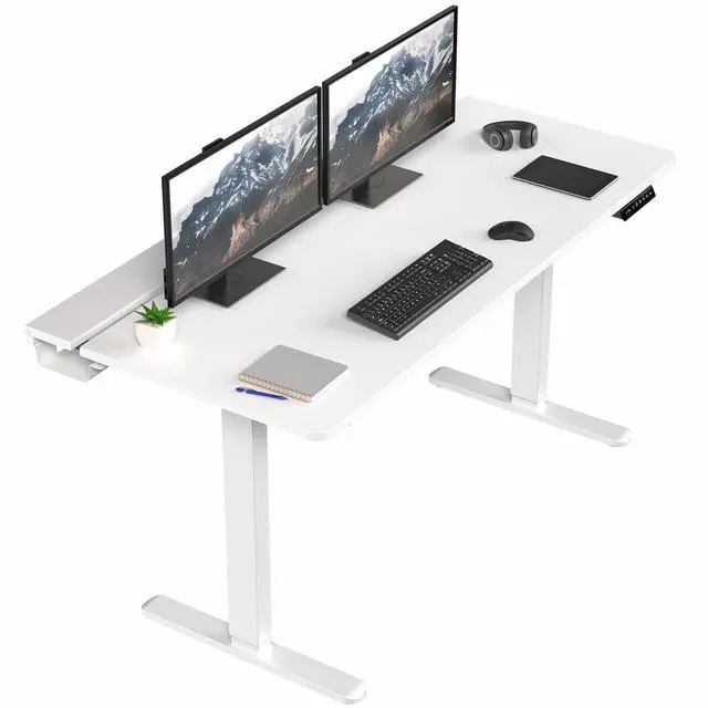 Main image of VIVO Electric 60" x 30" Desk, Full Pad, White Hidden Cable Tabletop, White Frame