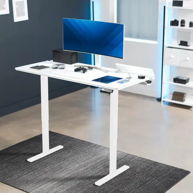 Alt view image 2 of 7 - VIVO Electric 60" x 30" Desk, Full Pad, White Hidden Cable Tabletop, White Frame