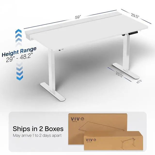 Alt view image 4 of 7 - VIVO Electric 60" x 30" Desk, Full Pad, White Hidden Cable Tabletop, White Frame