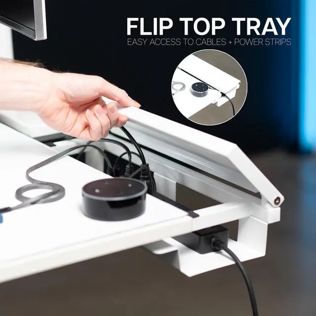 Alt view image 7 of 7 - VIVO Electric 60" x 30" Desk, Full Pad, White Hidden Cable Tabletop, White Frame