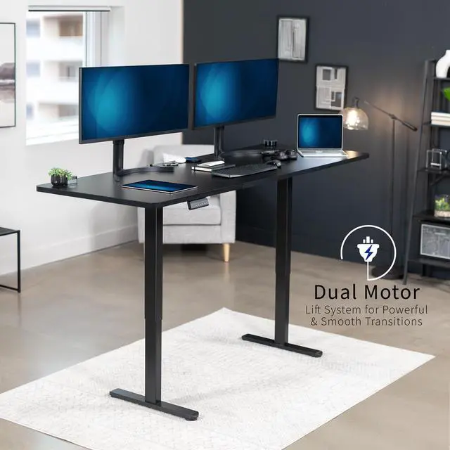 Alt view image 2 of 7 - VIVO Electric Dual Motor 83 x 30 Standing Desk, Black Top, Black Frame