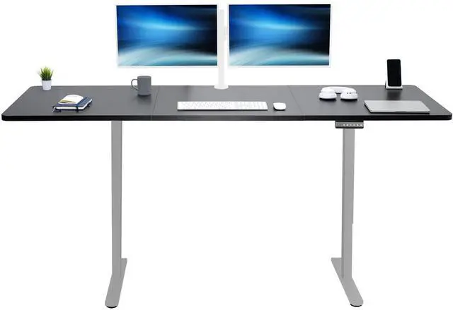 Main image of VIVO Electric Dual Motor 83 x 30 Standing Desk, Black Top, Gray Frame