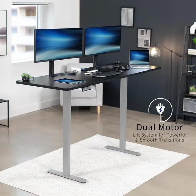 Alt view image 2 of 7 - VIVO Electric Dual Motor 83 x 30 Standing Desk, Black Top, Gray Frame