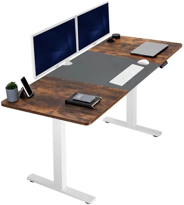 Main image of VIVO Electric 71 x 30 Desk, Black & Rustic Vintage Brown Table Top, White Frame