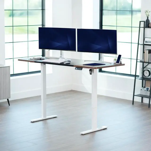 Alt view image 2 of 7 - VIVO Electric 71 x 30 Desk, Black & Rustic Vintage Brown Table Top, White Frame