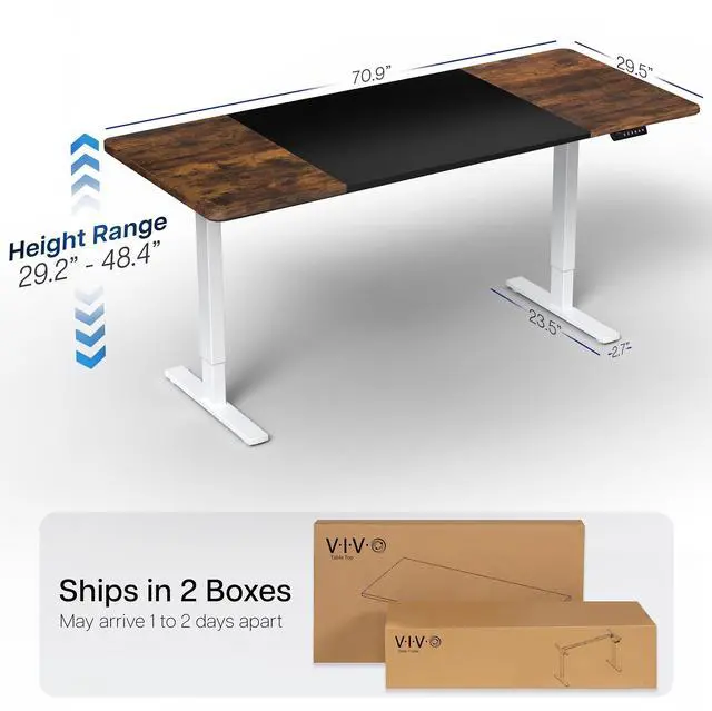 Alt view image 4 of 7 - VIVO Electric 71 x 30 Desk, Black & Rustic Vintage Brown Table Top, White Frame