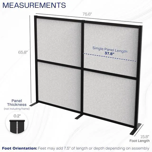 Alt view image 3 of 7 - VIVO Modular Wall System, 2 PET Panels, Office Cubicle Dividers, Black Frame