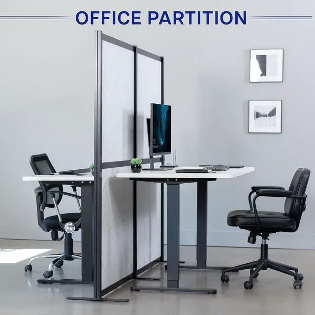 Alt view image 4 of 7 - VIVO Modular Wall System, 2 PET Panels, Office Cubicle Dividers, Black Frame