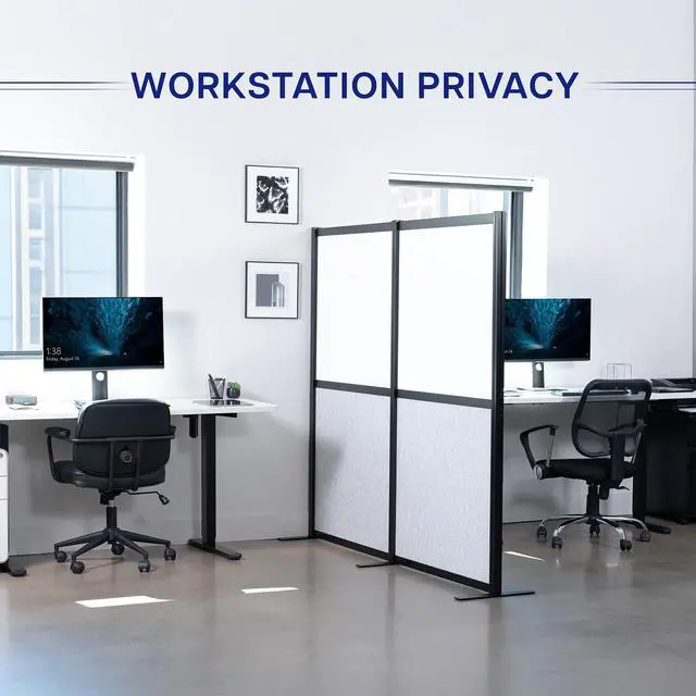 Alt view image 7 of 7 - VIVO Modular Wall System, 2 PET Panels, Office Cubicle Dividers, Black Frame