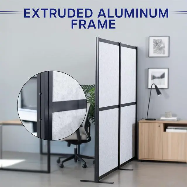 Alt view image 6 of 7 - VIVO Modular Wall System, 2 PET Panels, Office Cubicle Dividers, Black Frame